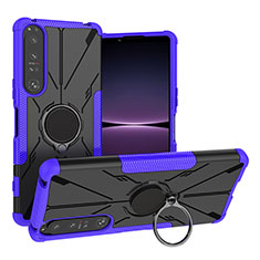 Coque Contour Silicone et Plastique Housse Etui Mat avec Magnetique Support Bague Anneau JX1 pour Sony Xperia 1 IV Violet
