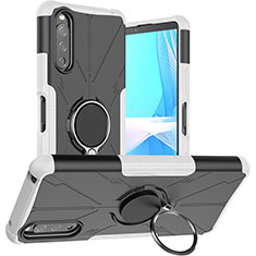 Coque Contour Silicone et Plastique Housse Etui Mat avec Magnetique Support Bague Anneau JX1 pour Sony Xperia 10 III Argent