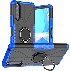 Coque Contour Silicone et Plastique Housse Etui Mat avec Magnetique Support Bague Anneau JX1 pour Sony Xperia 10 III Bleu
