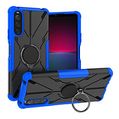 Coque Contour Silicone et Plastique Housse Etui Mat avec Magnetique Support Bague Anneau JX1 pour Sony Xperia 10 IV Bleu
