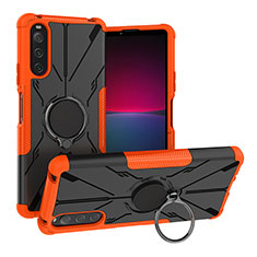 Coque Contour Silicone et Plastique Housse Etui Mat avec Magnetique Support Bague Anneau JX1 pour Sony Xperia 10 IV Orange