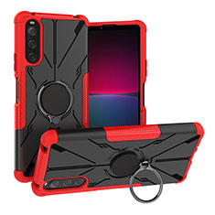 Coque Contour Silicone et Plastique Housse Etui Mat avec Magnetique Support Bague Anneau JX1 pour Sony Xperia 10 IV Rouge