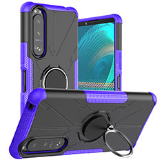 Coque Contour Silicone et Plastique Housse Etui Mat avec Magnetique Support Bague Anneau JX1 pour Sony Xperia 5 III Violet