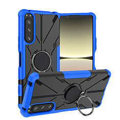 Coque Contour Silicone et Plastique Housse Etui Mat avec Magnetique Support Bague Anneau JX1 pour Sony Xperia 5 IV Bleu