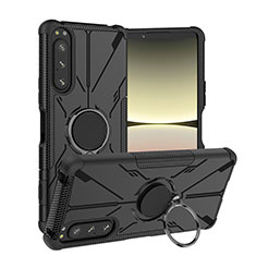 Coque Contour Silicone et Plastique Housse Etui Mat avec Magnetique Support Bague Anneau JX1 pour Sony Xperia 5 IV Noir