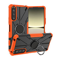 Coque Contour Silicone et Plastique Housse Etui Mat avec Magnetique Support Bague Anneau JX1 pour Sony Xperia 5 IV Orange