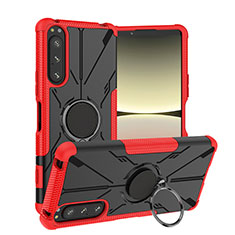 Coque Contour Silicone et Plastique Housse Etui Mat avec Magnetique Support Bague Anneau JX1 pour Sony Xperia 5 IV Rouge