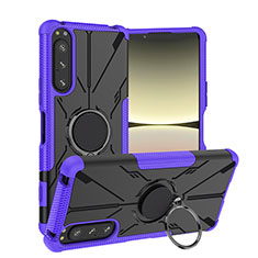Coque Contour Silicone et Plastique Housse Etui Mat avec Magnetique Support Bague Anneau JX1 pour Sony Xperia 5 IV Violet