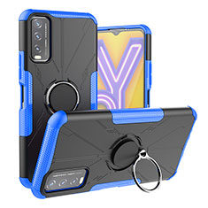 Coque Contour Silicone et Plastique Housse Etui Mat avec Magnetique Support Bague Anneau JX1 pour Vivo Y12s Bleu