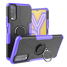 Coque Contour Silicone et Plastique Housse Etui Mat avec Magnetique Support Bague Anneau JX1 pour Vivo Y12s Violet
