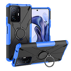 Coque Contour Silicone et Plastique Housse Etui Mat avec Magnetique Support Bague Anneau JX1 pour Xiaomi Mi 11T Pro 5G Bleu
