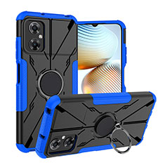 Coque Contour Silicone et Plastique Housse Etui Mat avec Magnetique Support Bague Anneau JX1 pour Xiaomi Poco M4 5G Bleu