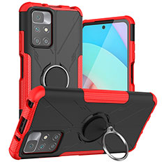 Coque Contour Silicone et Plastique Housse Etui Mat avec Magnetique Support Bague Anneau JX1 pour Xiaomi Redmi 10 (2022) Rouge