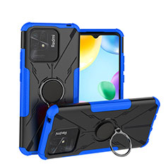 Coque Contour Silicone et Plastique Housse Etui Mat avec Magnetique Support Bague Anneau JX1 pour Xiaomi Redmi 10 India Bleu