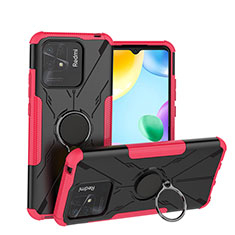 Coque Contour Silicone et Plastique Housse Etui Mat avec Magnetique Support Bague Anneau JX1 pour Xiaomi Redmi 10 India Rose Rouge