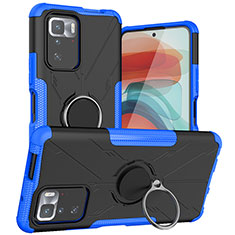 Coque Contour Silicone et Plastique Housse Etui Mat avec Magnetique Support Bague Anneau JX1 pour Xiaomi Redmi Note 10 Pro 5G Bleu