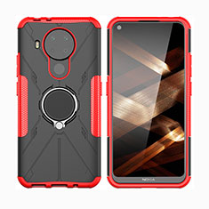 Coque Contour Silicone et Plastique Housse Etui Mat avec Magnetique Support Bague Anneau JX2 pour Nokia 5.4 Rouge