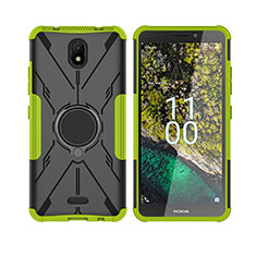 Coque Contour Silicone et Plastique Housse Etui Mat avec Magnetique Support Bague Anneau JX2 pour Nokia C100 Vert
