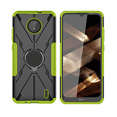 Coque Contour Silicone et Plastique Housse Etui Mat avec Magnetique Support Bague Anneau JX2 pour Nokia C20 Vert