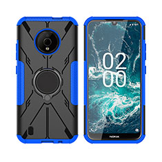 Coque Contour Silicone et Plastique Housse Etui Mat avec Magnetique Support Bague Anneau JX2 pour Nokia C200 Bleu