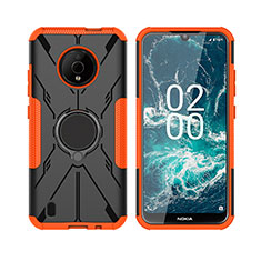 Coque Contour Silicone et Plastique Housse Etui Mat avec Magnetique Support Bague Anneau JX2 pour Nokia C200 Orange
