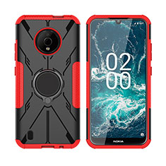 Coque Contour Silicone et Plastique Housse Etui Mat avec Magnetique Support Bague Anneau JX2 pour Nokia C200 Rouge