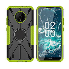 Coque Contour Silicone et Plastique Housse Etui Mat avec Magnetique Support Bague Anneau JX2 pour Nokia C200 Vert