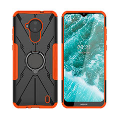 Coque Contour Silicone et Plastique Housse Etui Mat avec Magnetique Support Bague Anneau JX2 pour Nokia C30 Orange