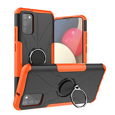Coque Contour Silicone et Plastique Housse Etui Mat avec Magnetique Support Bague Anneau JX2 pour Samsung Galaxy A03s Orange