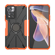 Coque Contour Silicone et Plastique Housse Etui Mat avec Magnetique Support Bague Anneau JX2 pour Xiaomi Redmi Note 11 Pro+ Plus 5G Orange