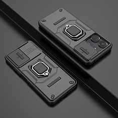Coque Contour Silicone et Plastique Housse Etui Mat avec Magnetique Support Bague Anneau K1C pour Xiaomi Redmi 13C Noir