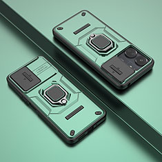 Coque Contour Silicone et Plastique Housse Etui Mat avec Magnetique Support Bague Anneau K1C pour Xiaomi Redmi 13C Vert