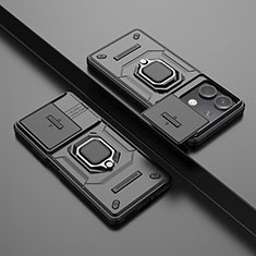 Coque Contour Silicone et Plastique Housse Etui Mat avec Magnetique Support Bague Anneau K1C pour Xiaomi Redmi Note 13 5G Noir