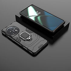 Coque Contour Silicone et Plastique Housse Etui Mat avec Magnetique Support Bague Anneau KC1 pour OnePlus 11 5G Noir