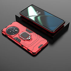 Coque Contour Silicone et Plastique Housse Etui Mat avec Magnetique Support Bague Anneau KC1 pour OnePlus 11 5G Rouge