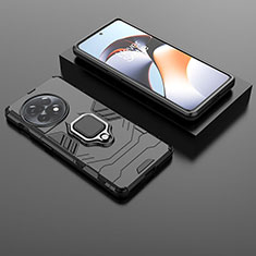 Coque Contour Silicone et Plastique Housse Etui Mat avec Magnetique Support Bague Anneau KC1 pour OnePlus 11R 5G Noir