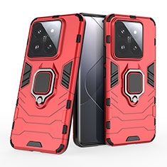 Coque Contour Silicone et Plastique Housse Etui Mat avec Magnetique Support Bague Anneau KC1 pour Xiaomi Mi 14 Pro 5G Rouge