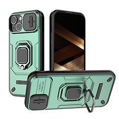 Coque Contour Silicone et Plastique Housse Etui Mat avec Magnetique Support Bague Anneau KC3 pour Apple iPhone 13 Vert