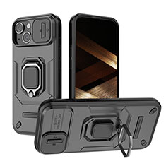 Coque Contour Silicone et Plastique Housse Etui Mat avec Magnetique Support Bague Anneau KC3 pour Apple iPhone 14 Noir