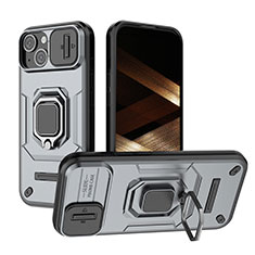Coque Contour Silicone et Plastique Housse Etui Mat avec Magnetique Support Bague Anneau KC3 pour Apple iPhone 15 Plus Gris