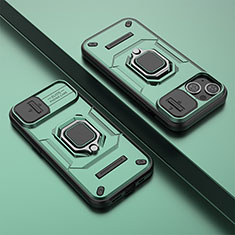 Coque Contour Silicone et Plastique Housse Etui Mat avec Magnetique Support Bague Anneau KC4 pour Apple iPhone 15 Plus Vert