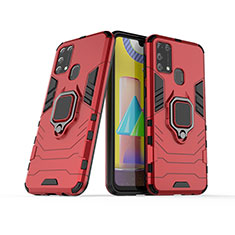 Coque Contour Silicone et Plastique Housse Etui Mat avec Magnetique Support Bague Anneau KC6 pour Samsung Galaxy M31 Prime Edition Rouge