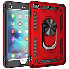Coque Contour Silicone et Plastique Housse Etui Mat avec Magnetique Support Bague Anneau MQ1 pour Apple iPad Mini 4 Rouge