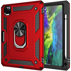 Coque Contour Silicone et Plastique Housse Etui Mat avec Magnetique Support Bague Anneau MQ1 pour Apple iPad Pro 11 (2020) Rouge