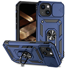 Coque Contour Silicone et Plastique Housse Etui Mat avec Magnetique Support Bague Anneau MQ1 pour Apple iPhone 13 Bleu