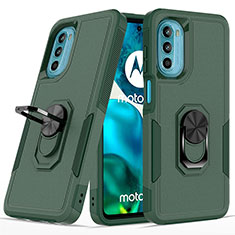 Coque Contour Silicone et Plastique Housse Etui Mat avec Magnetique Support Bague Anneau MQ1 pour Motorola Moto G82 5G Vert Nuit