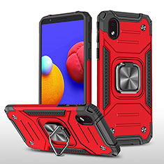 Coque Contour Silicone et Plastique Housse Etui Mat avec Magnetique Support Bague Anneau MQ1 pour Samsung Galaxy A01 Core Rouge