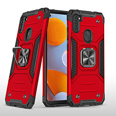 Coque Contour Silicone et Plastique Housse Etui Mat avec Magnetique Support Bague Anneau MQ1 pour Samsung Galaxy A11 Rouge