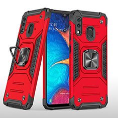 Coque Contour Silicone et Plastique Housse Etui Mat avec Magnetique Support Bague Anneau MQ1 pour Samsung Galaxy A20 Rouge