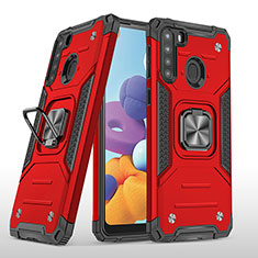 Coque Contour Silicone et Plastique Housse Etui Mat avec Magnetique Support Bague Anneau MQ1 pour Samsung Galaxy A21 Rouge